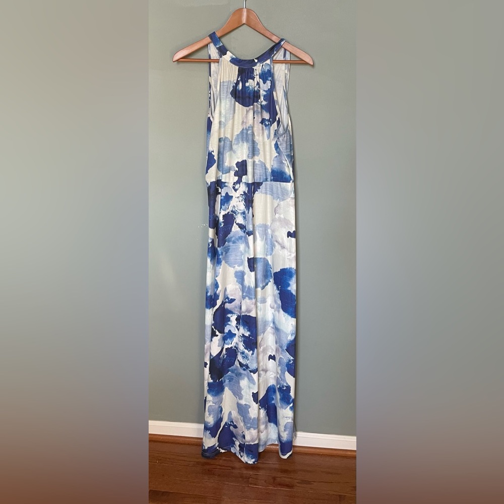 STYLEWORD Women's Halter Neck Tie Back Blue Floral Maxi Dress size XL - Picture 3 of 9
